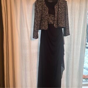 Alex Evenings Black Gown with Patterned Jacket